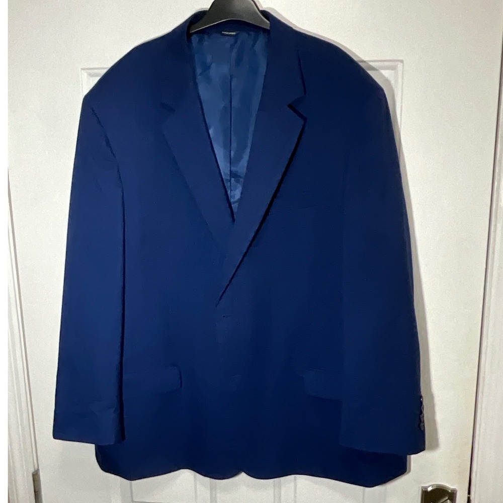GS Perfect Fit Mens 52R Blue Grid Easy Stretch Blazer Sport Coat DXL07
